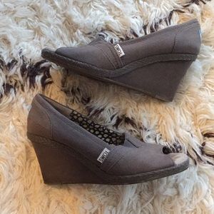 Grey Toms peep toe wedges